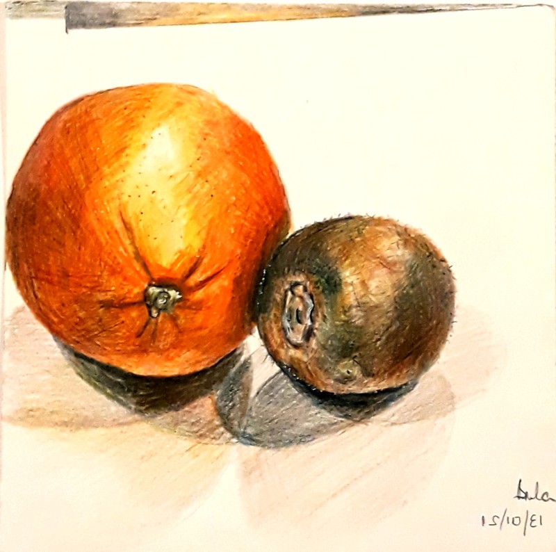 zeichnung Orange und Kiwi Buntstift gaukler